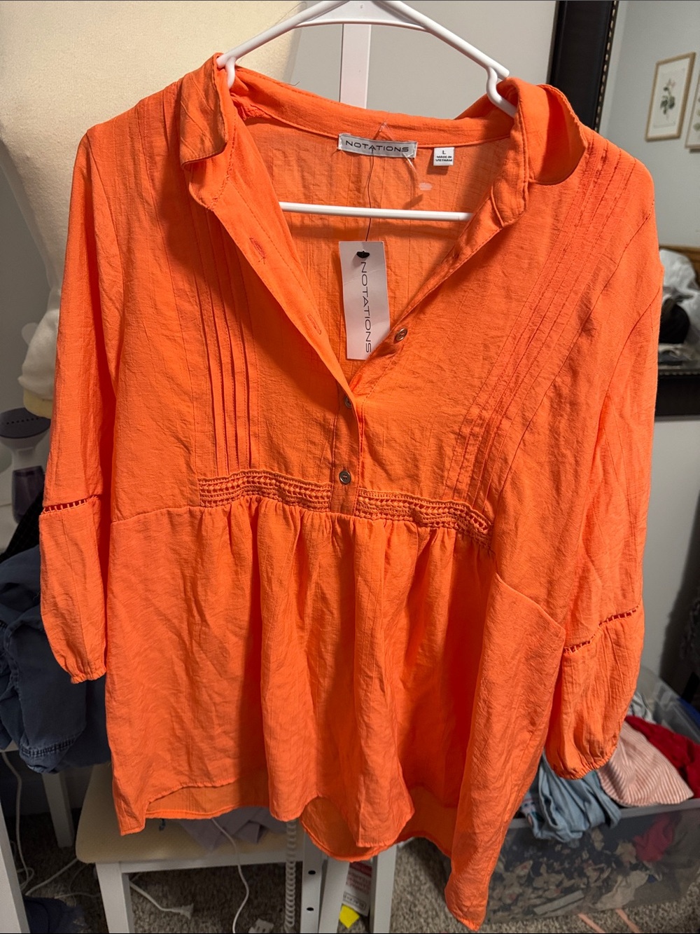 Notations Bright Orange Peasant Tunic Top